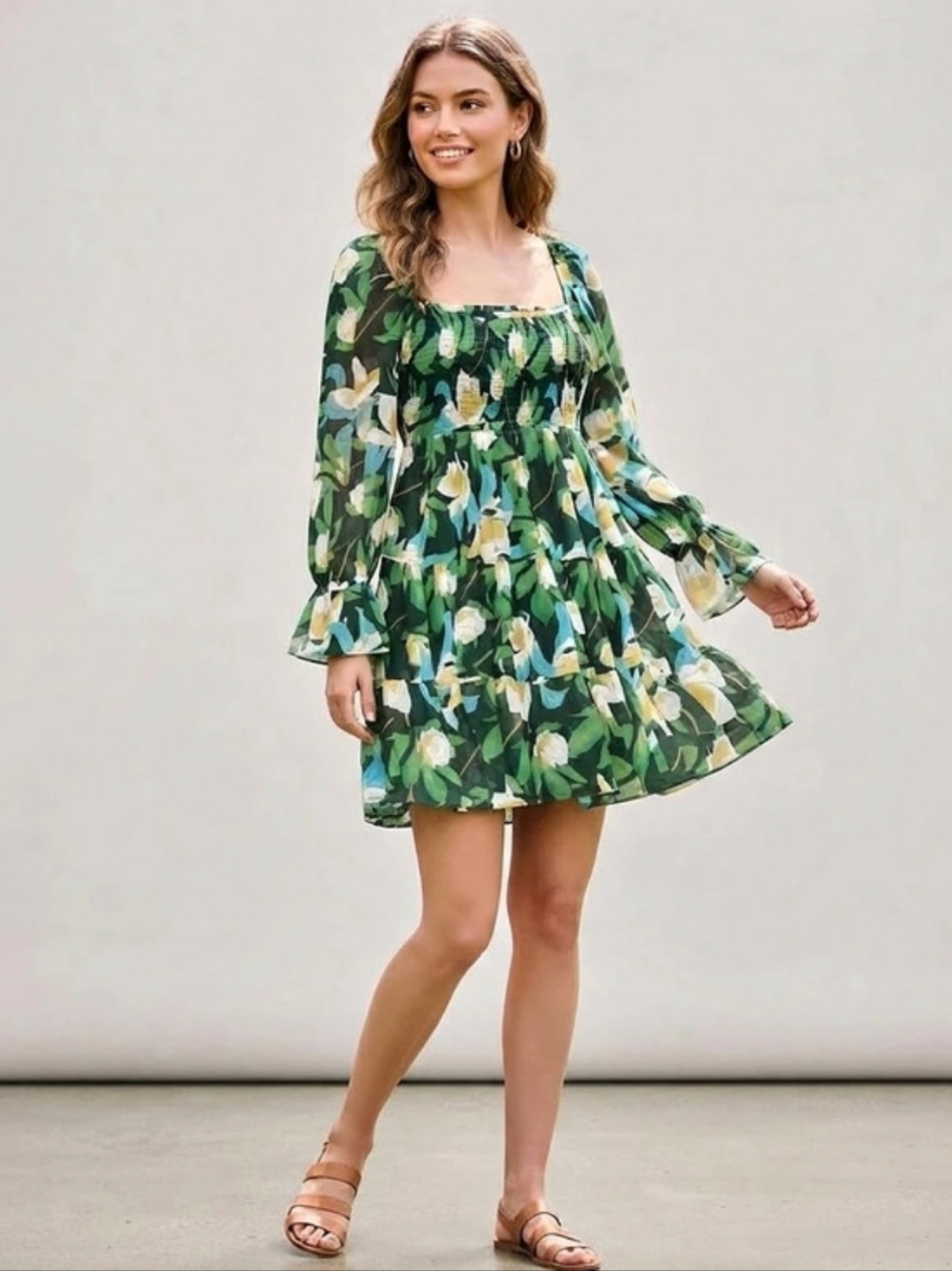 Floral Mini Dress Green Blue Size Small
